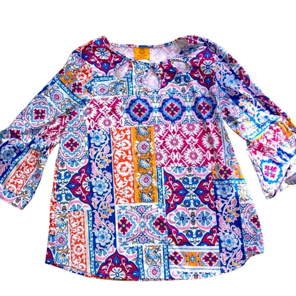 Ruby Rd. Multicolor Floral Patchwork Top - image 1